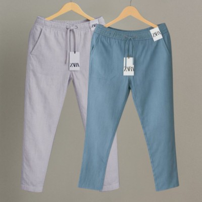 2 Pcs Combo Premium cotton trouser for Men (Ash & Sky)