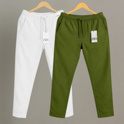 2 Pcs Combo Premium cotton trouser for Men (White & Olive)