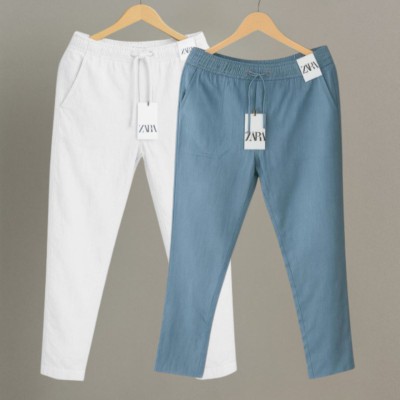 2 Pcs Combo Premium cotton trouser for Men (White & Sky)