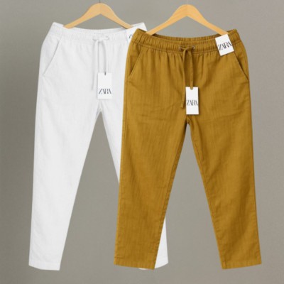 2 Pcs Combo Premium cotton trouser for Men (White & Brown)
