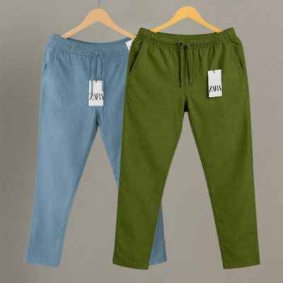 2 Pcs Combo Premium cotton trouser for Men (Sky & Olive)