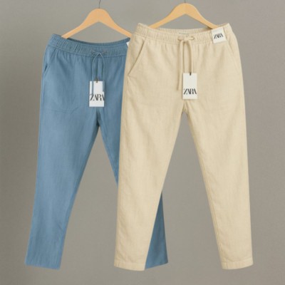 2 Pcs Combo Premium cotton trouser for Men (Sky & Khaki)