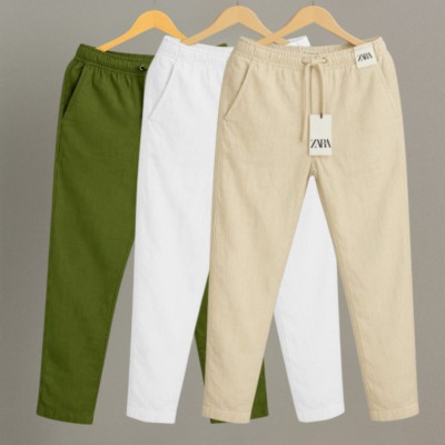 3 Pcs Combo Premium cotton trouser for Men (Olive, White & Khaki)
