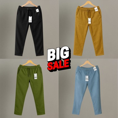 4 Pcs Combo Premium cotton trouser for Men (Black, Brown, Olive & Sky)