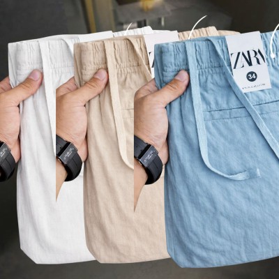 3 Pcs combo Most Demandable cotton trouser for Men (White, Biscuit & Sky)