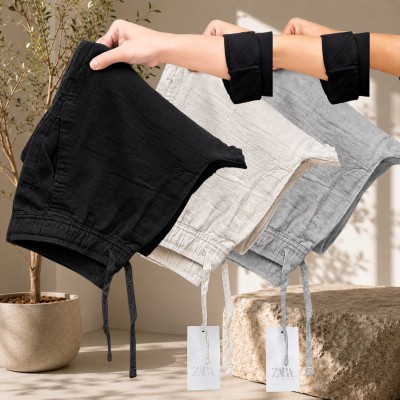 3 Pcs combo Most Demandable cotton trouser for Men (Black, Biscuit & Ash)